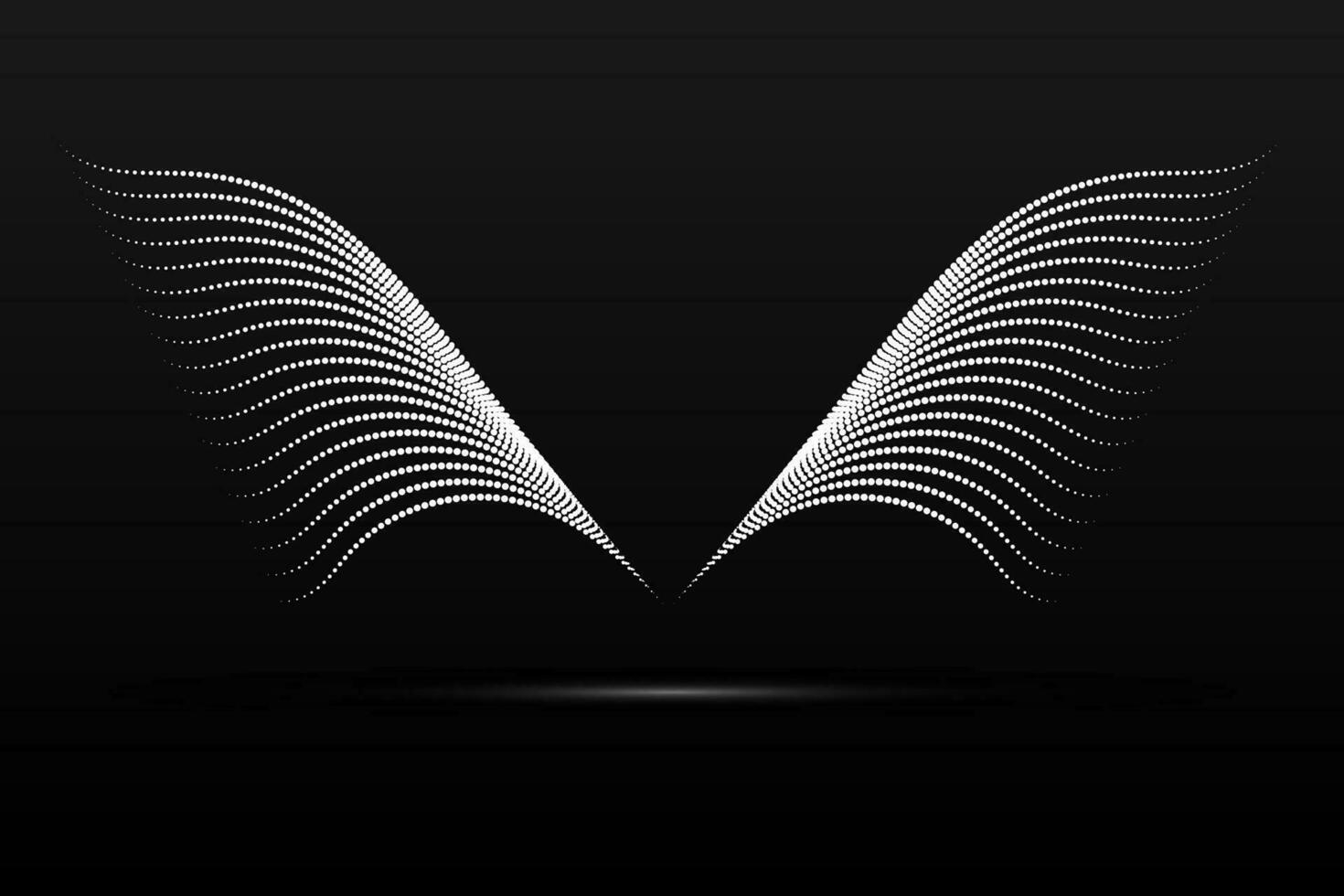 Silver wings linear wavy abstract on a black background. Angel wings. Vector graphics