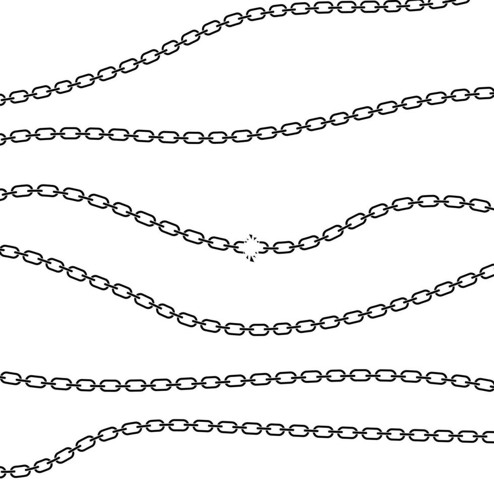 Set of chains, Broken chain graphic silhouette, Whole and curved, Stylish logo, Vector illustration isolated