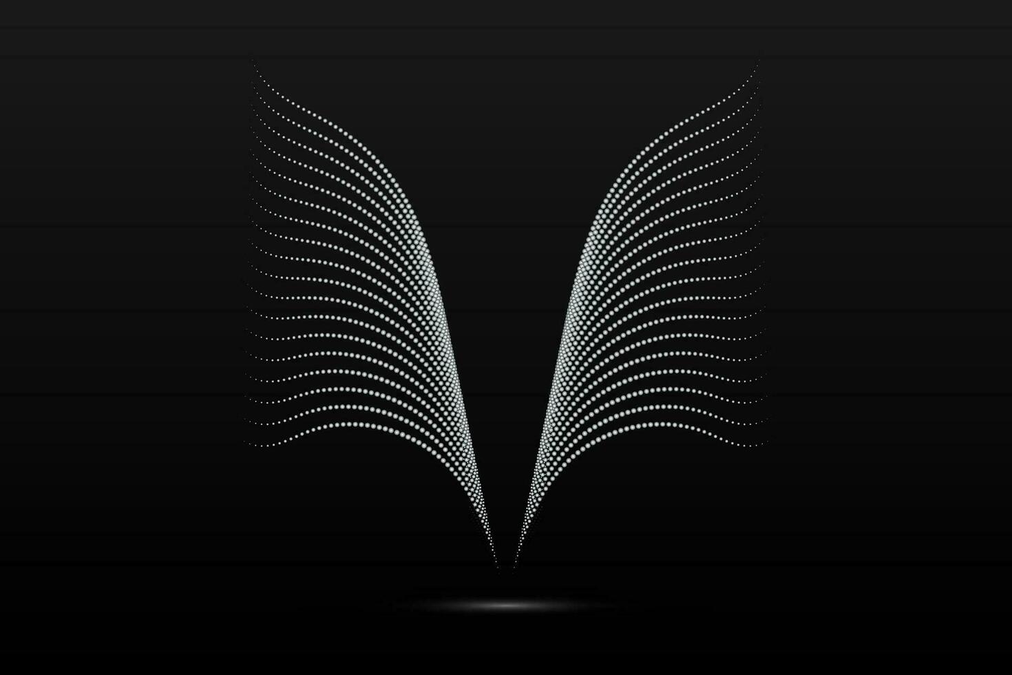 Silver wings linear wavy abstract on a black background. Angel wings. Vector graphics
