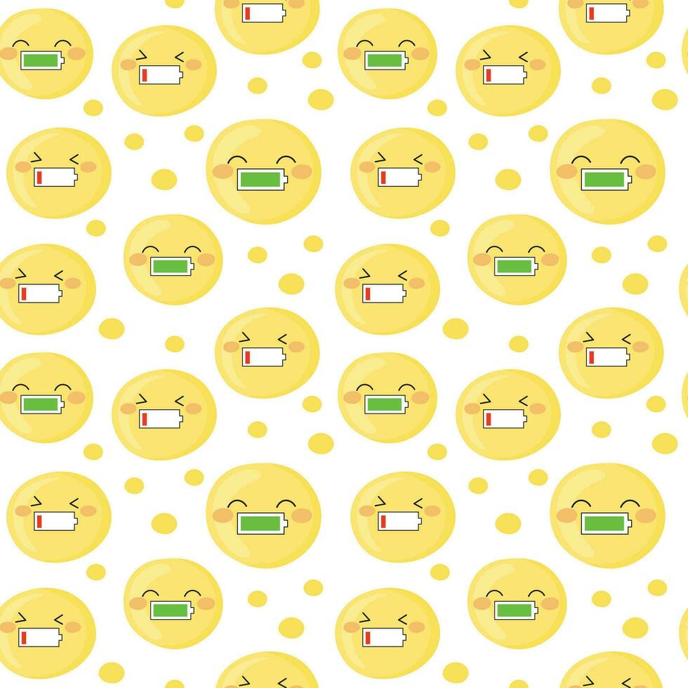 Funny seamless pattern with emojis empty and fully charged. Colorful doodle illustration vector