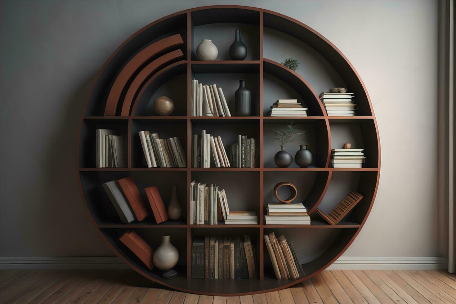AI generated Bookshelf with books in interior. generative ai photo