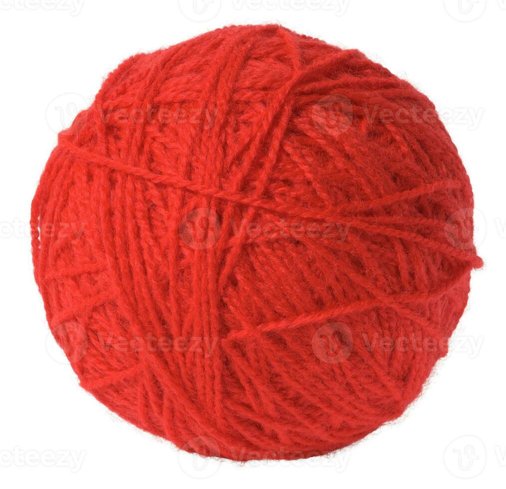 Ball of red wool thread on isolated background, yarn for knitting photo