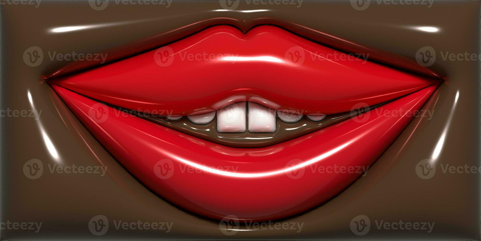 Mouth with red lips and white teeth, 3D rendering illustration photo
