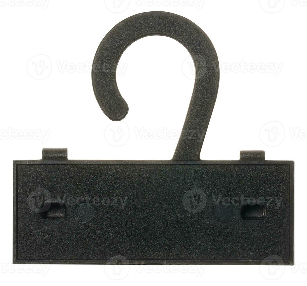 Black plastic hook for socks and underwear on a white isolated background photo