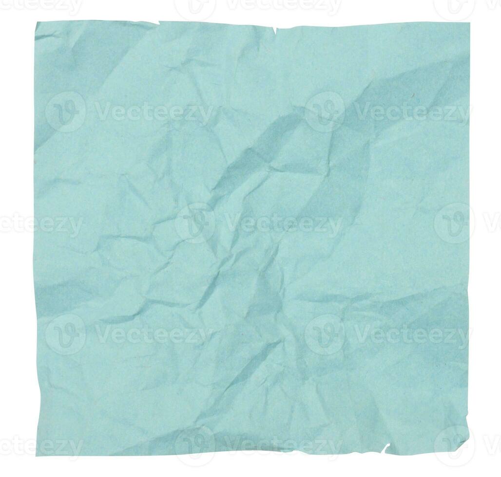 Crumpled blue sheet of paper on white isolated background, sticky note photo