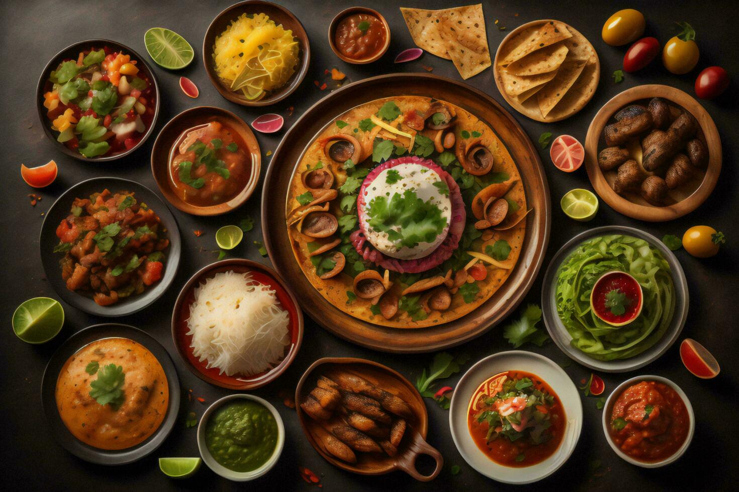 AI generated Group of Indian food includes dahi vada, generative ai photo