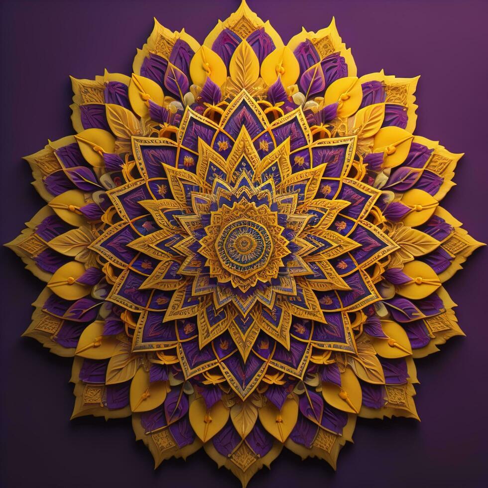 AI generated Beautiful mandala on purple background, generative ai photo