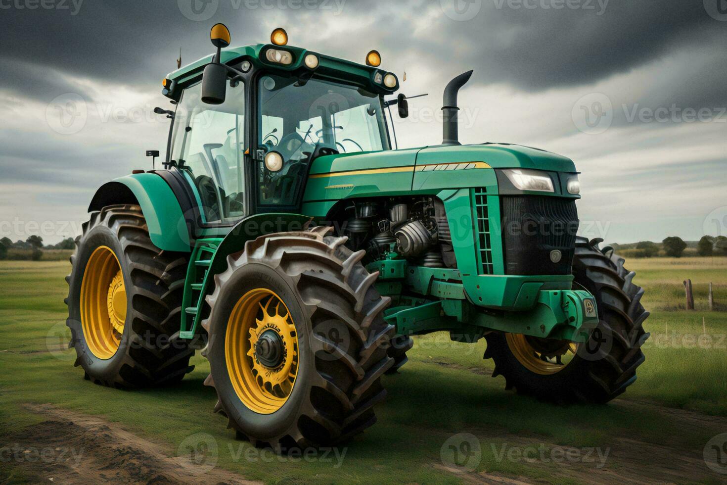 AI generated Agricultural tractor in the field. Tractor on the field. generative ai photo