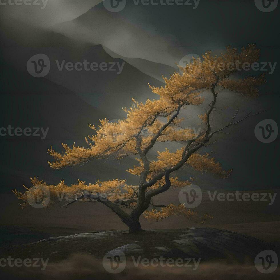 AI generated Larch tree in the autumn forest. generative ai photo