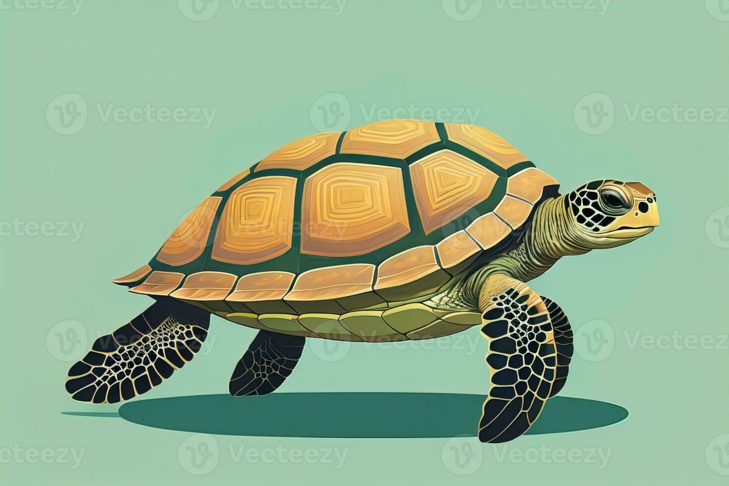 AI generated illustration of a turtle on a green background in cartoon style. ai generative photo