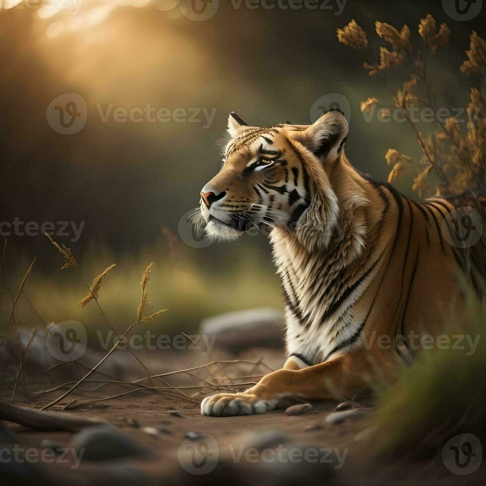 AI generated Siberian Tiger in the nature habitat. Wildlife scene from nature. generative ai photo