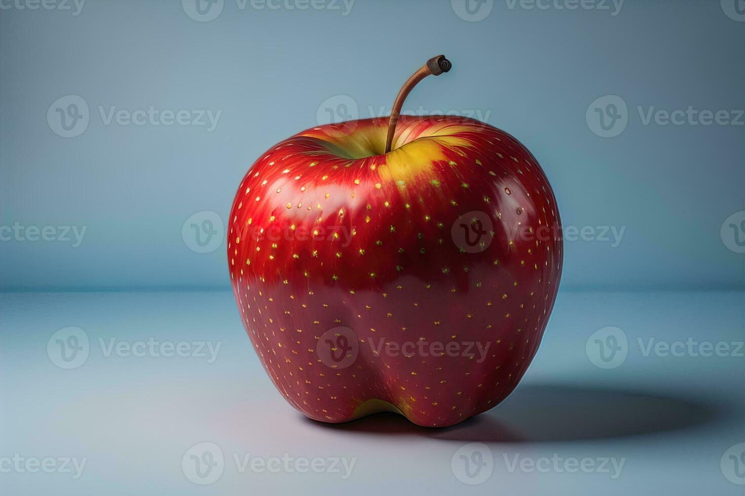 AI generated Red apple on a blue background. generative ai photo