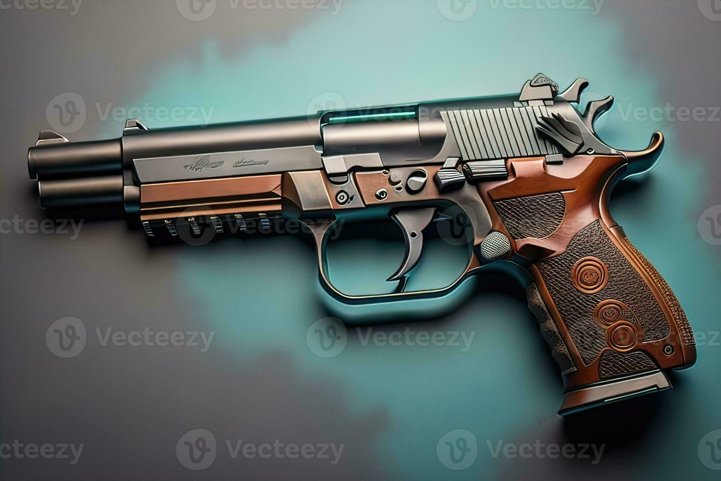 AI generated Semi-automatic handgun on a solid color background. Close-up. ai generative photo