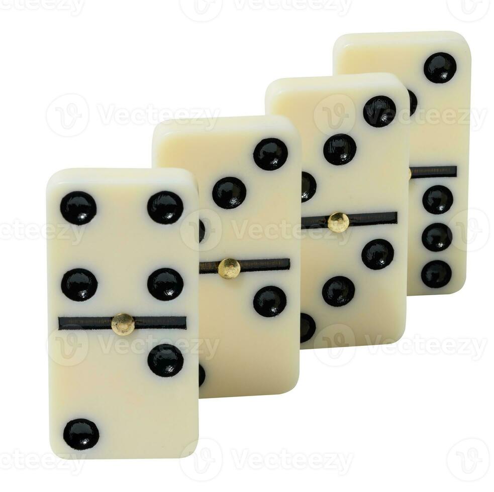 Row of white dominoes on a white background photo