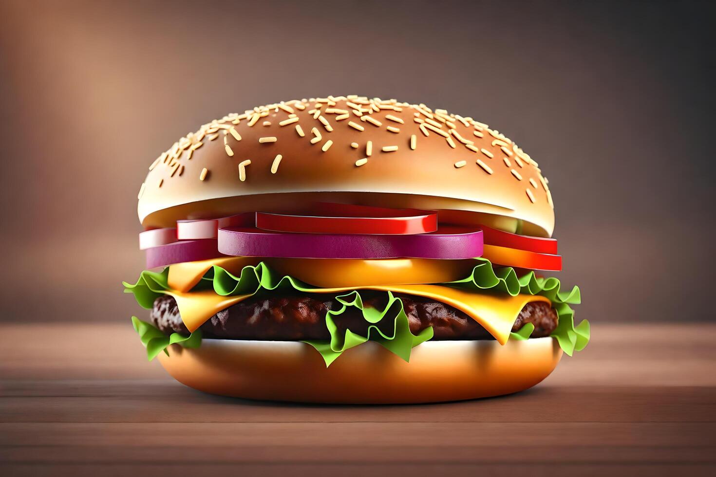 AI generated a hamburger is shown on a wooden table photo