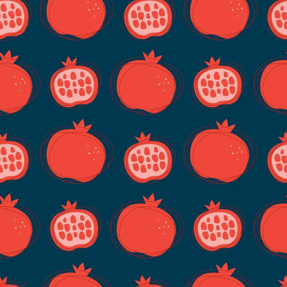 Vector seamless pattern. Red stylized garnets on a dark blue background.