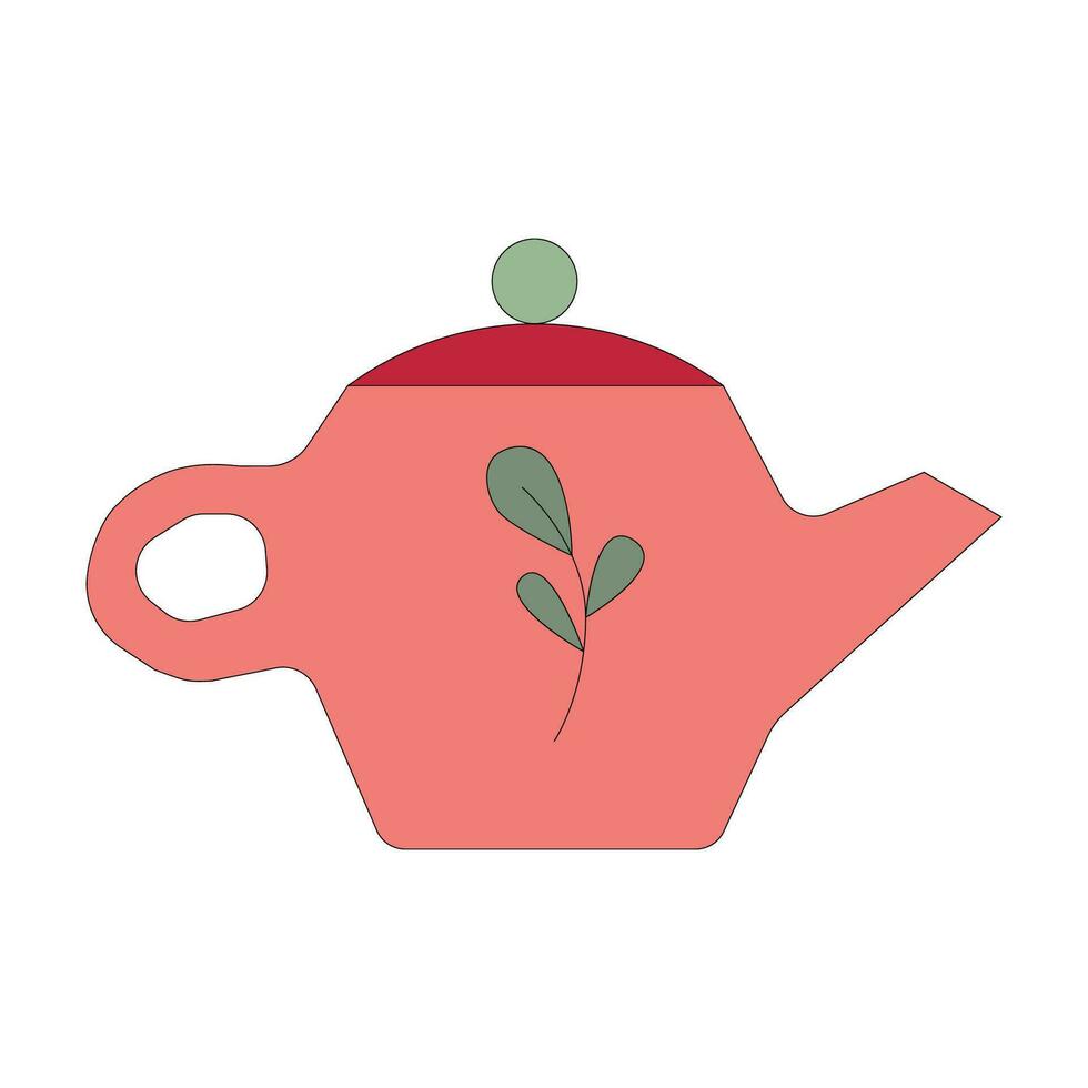 Vector illustration. Cartoon red teapot isolated on a white background.