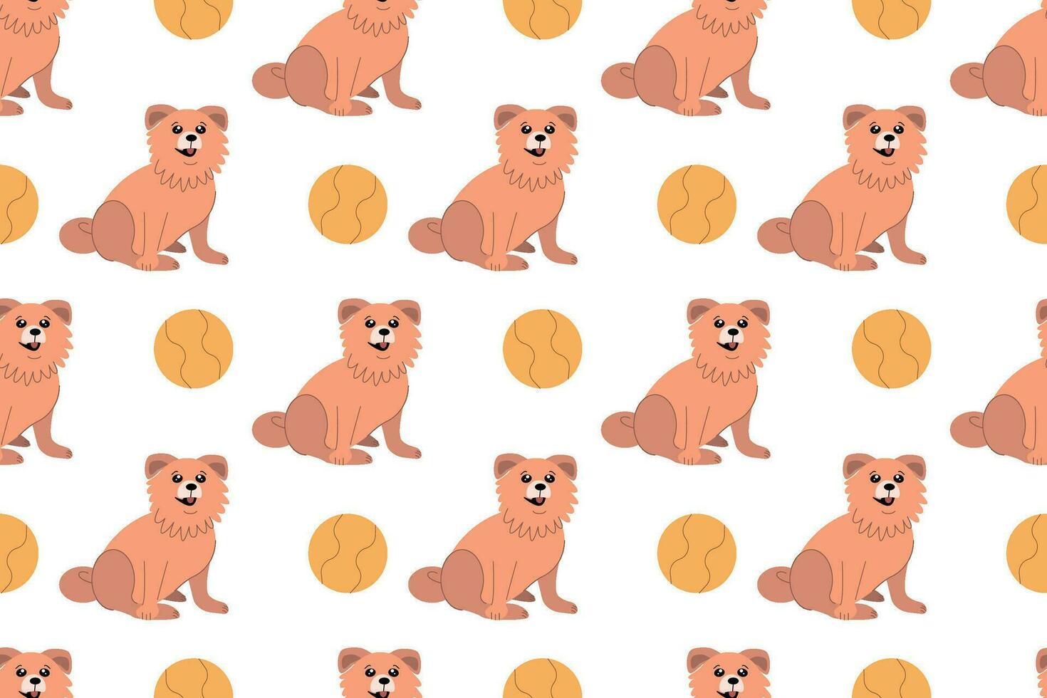 Seamless dog pattern. Cute dog and yellow ball. For pet store, wrapping paper, background, card vector