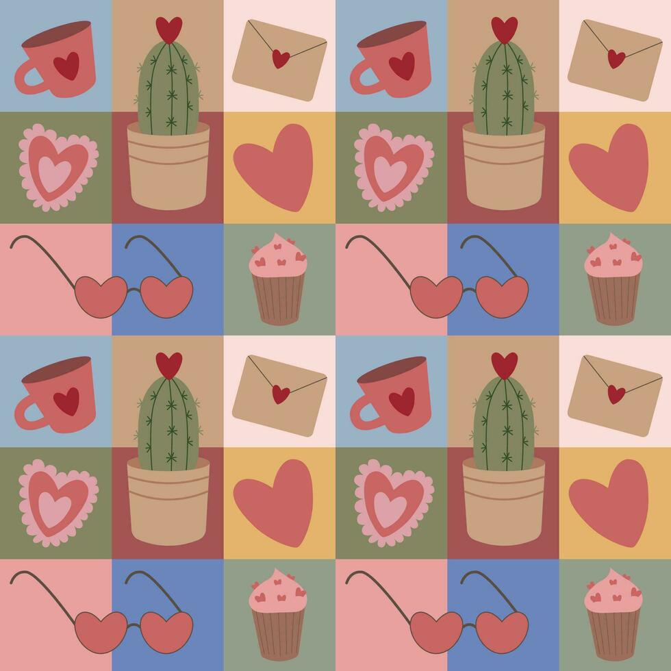 Valentine's day geometric pattern. Modern vector illustration for greeting card, wrapping paper, poster.