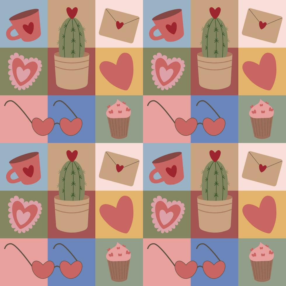 Valentine's day geometric pattern. Modern vector illustration for greeting card, wrapping paper, poster.