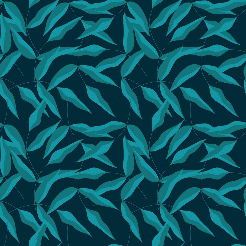 vector sin costura floral modelo. azul hojas en un oscuro azul antecedentes. moderno ornamento para fondo de pantalla, textil, fondo, embalaje.