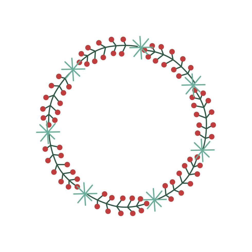 Vector illustration. Christmas frame with red berries, branches and snowflakes.