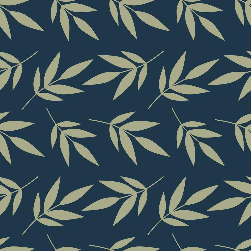 Seamless abstract floral pattern. Vector illustration. Gray leaves on a dark blue background