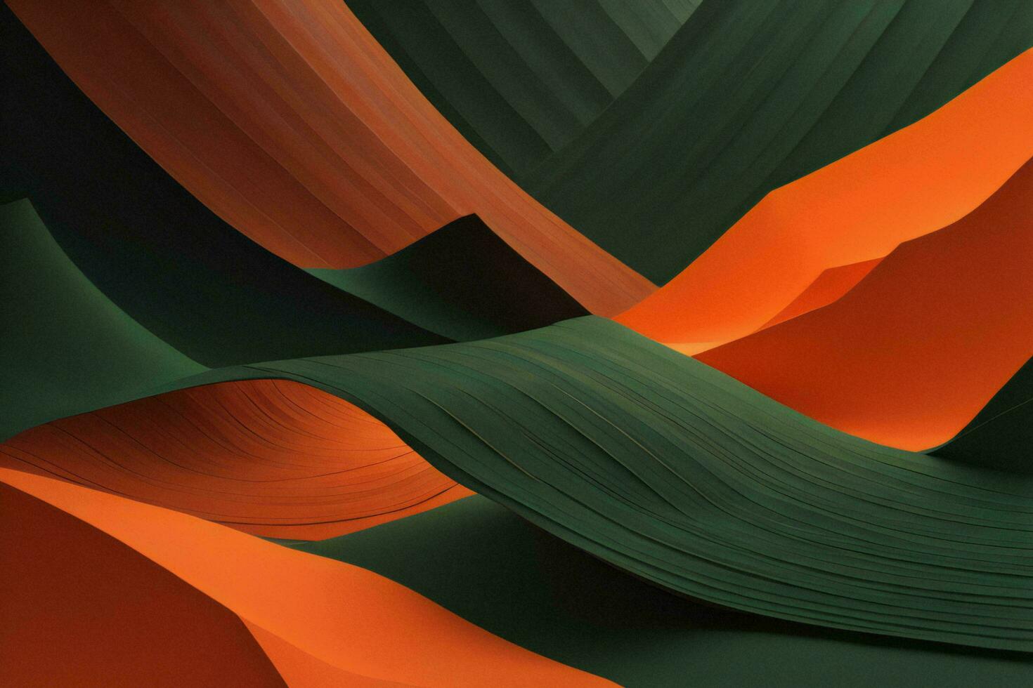 AI generated Abstract background of curved lines in orange and green colors. generative ai photo