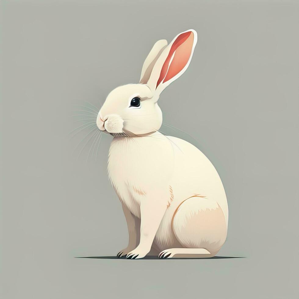 AI generated Vector illustration of a cute white rabbit sitting on a gray background. ai generative photo