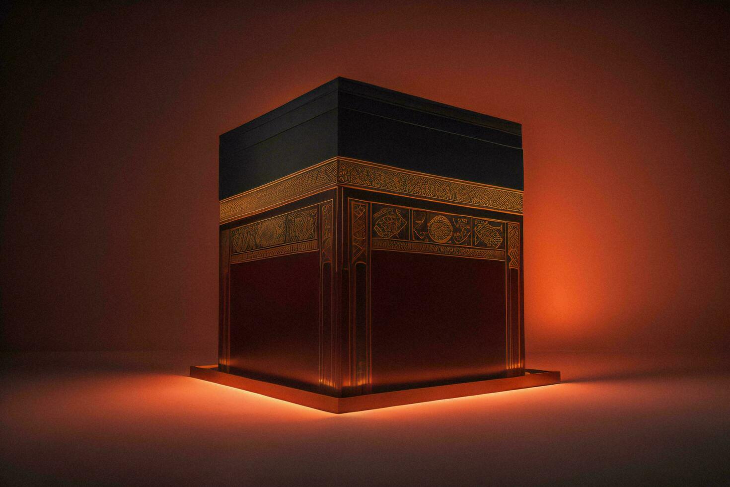 AI generated a islamic symbol of Kaaba, red background. generative ai photo