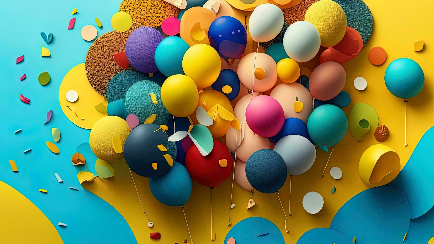AI generated Colorful balloons with confetti on blue background. generative ai photo