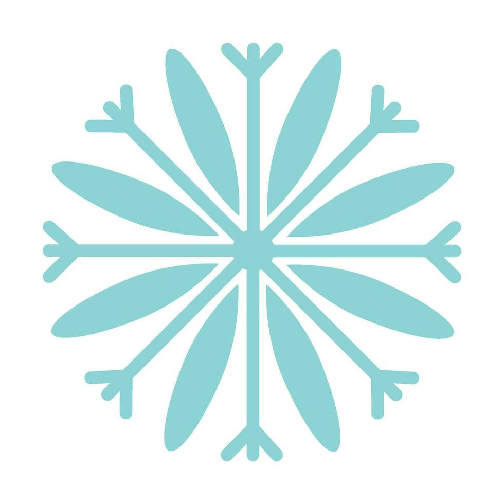 Flat symmetrical snowflake. Isolated design element. Vector illustration