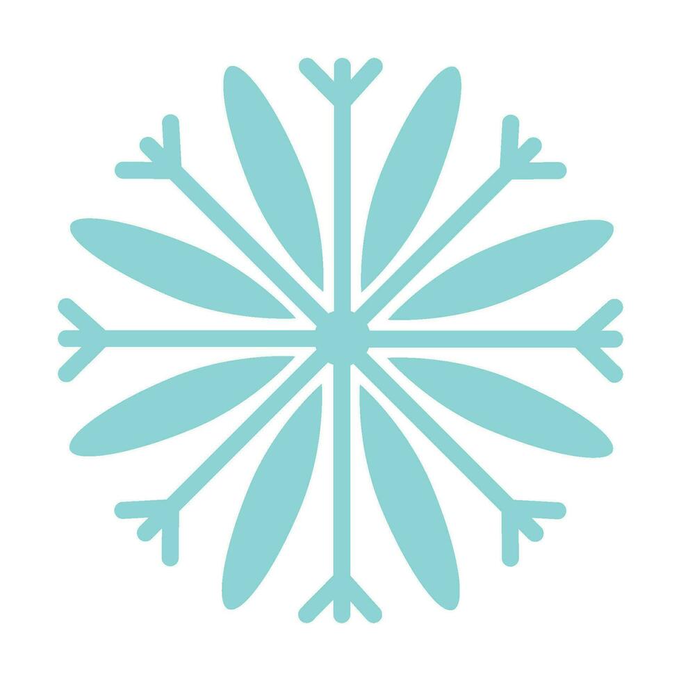 Flat symmetrical snowflake. Isolated design element. Vector illustration