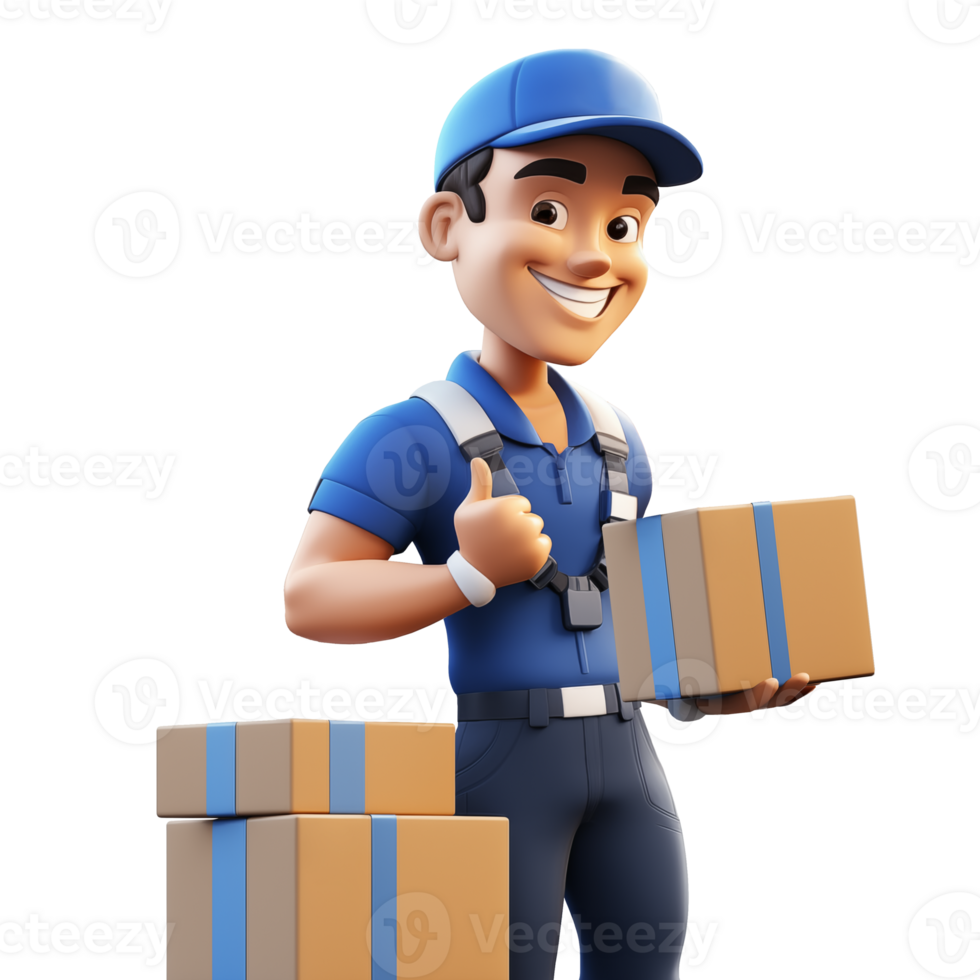 AI generated Man delivering package box, 3d design. Suitable for ecommerse and business png