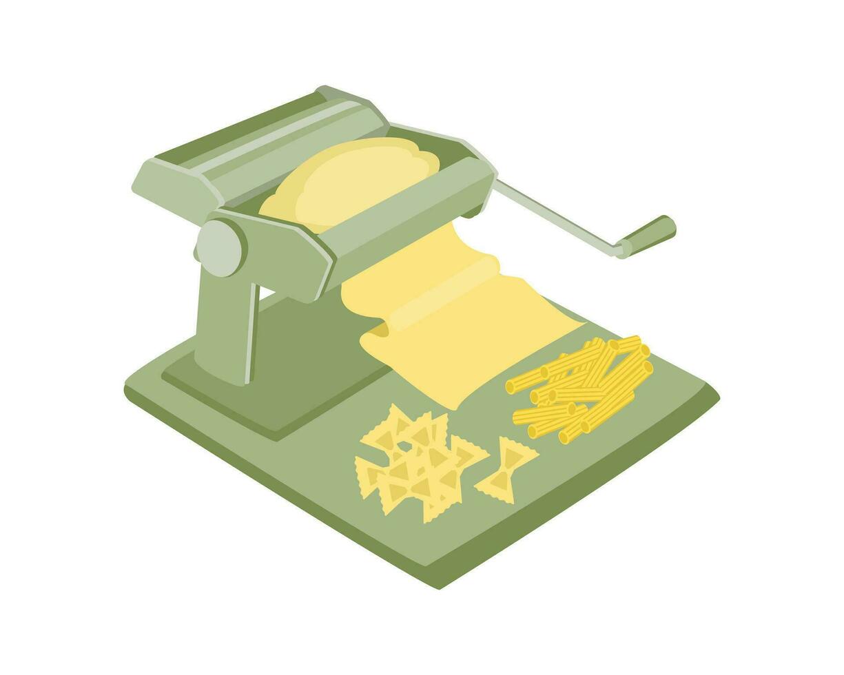 Manual machine for rolling out dough, preparing pasta and dumplings. Kitchen appliances. Vector illustration