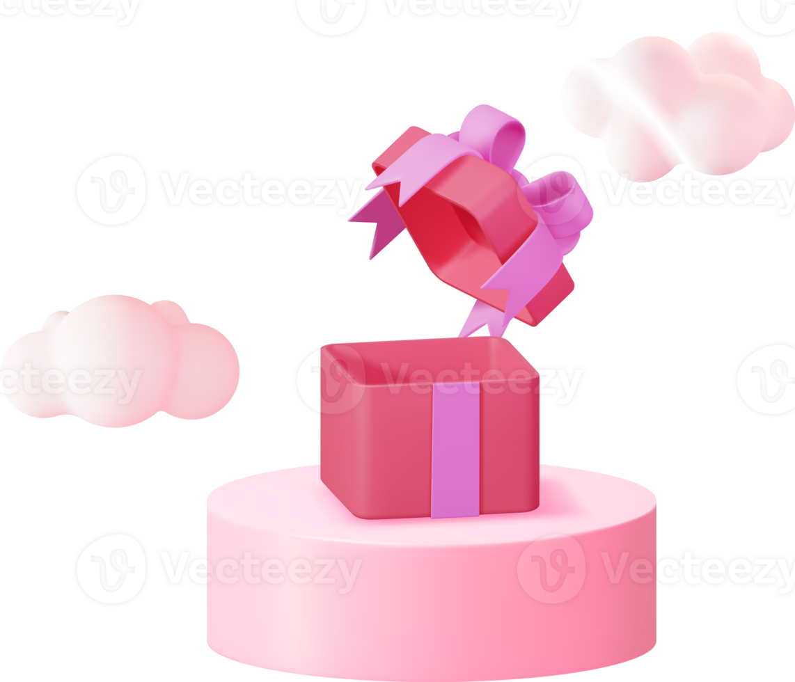 3D Pink Podium with Gift Box and Fluffy Cloud. png