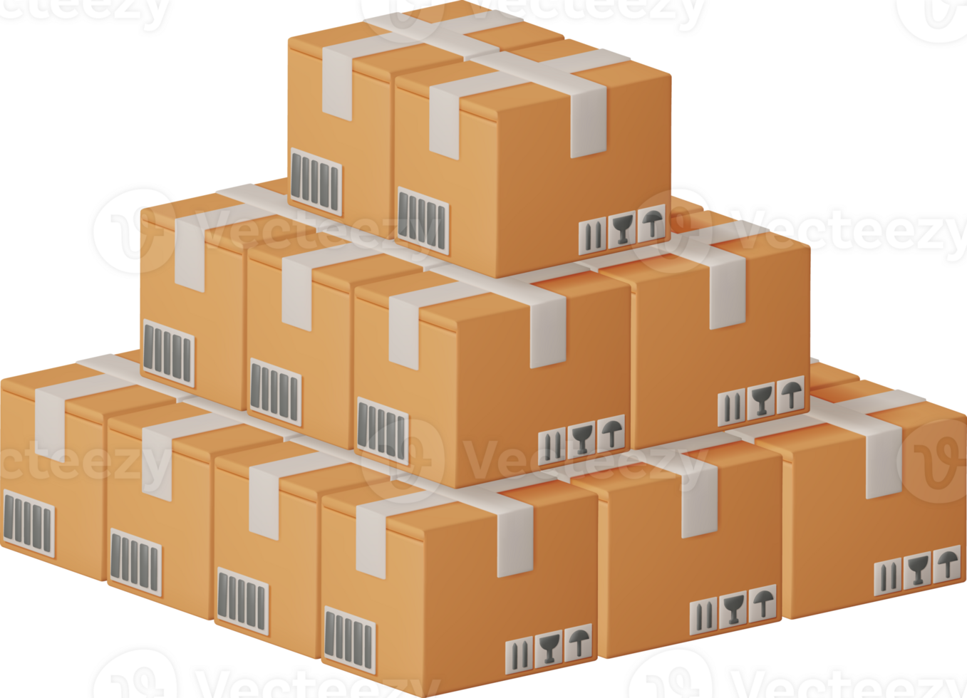 3D Stack of Cardboard Boxes png