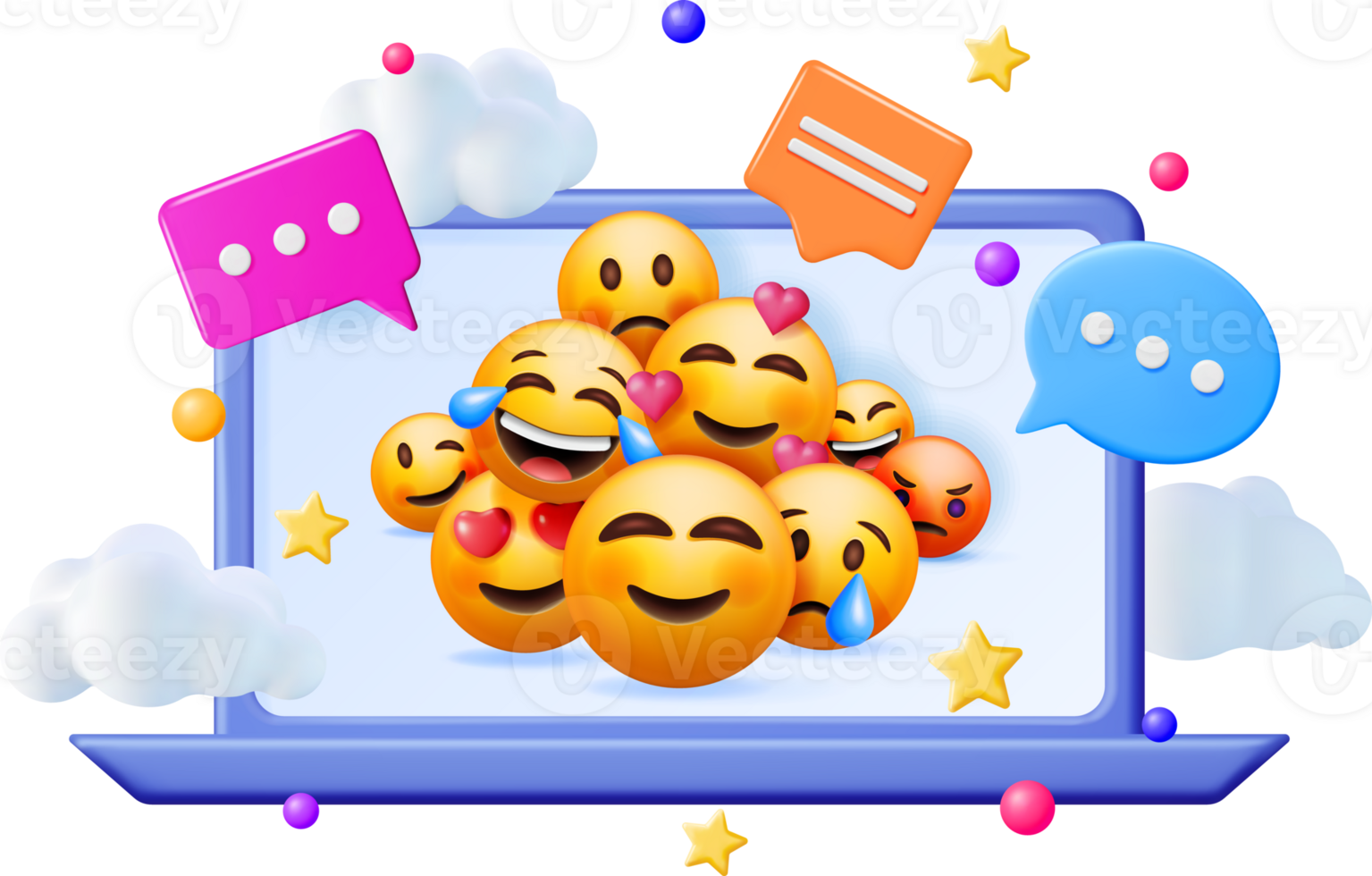 3D Set of Emoticons in Laptop png