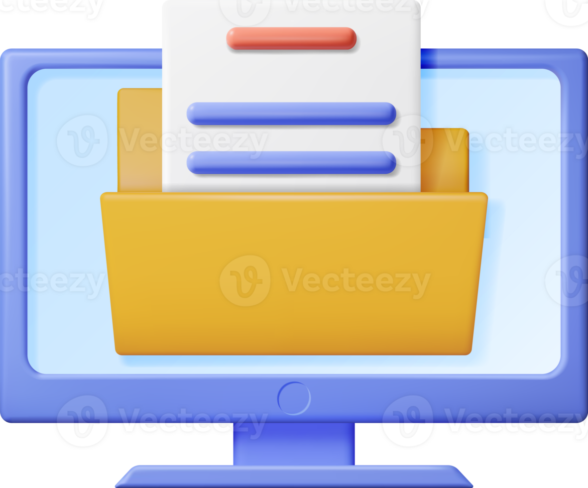 3D Business Folder Full of Papers on Computer png