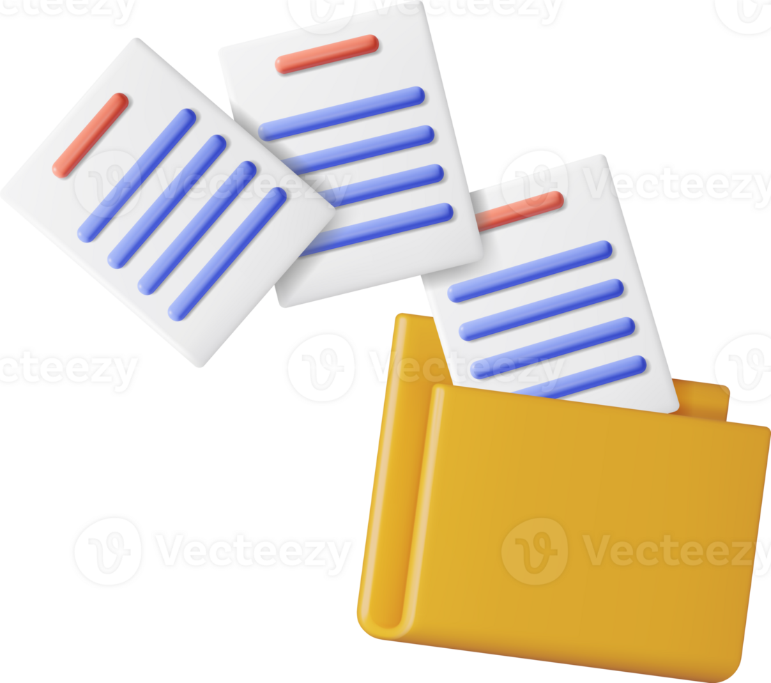 3D Business Folder Full of Papers png