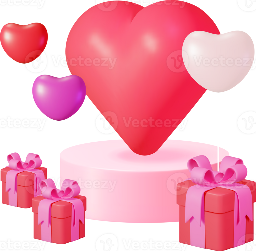 3D Red Gift Boxes with Big Heart png