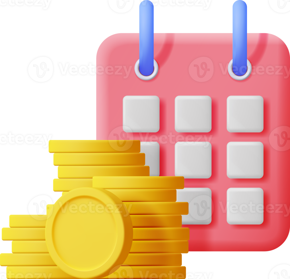 3D Calendar and Golden Coins png