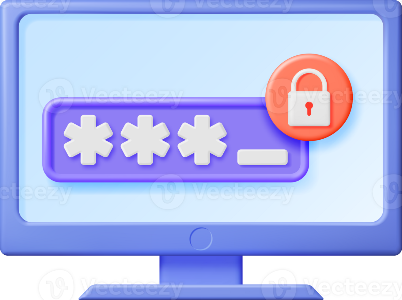 3D Computer with Shield Lock and Password png