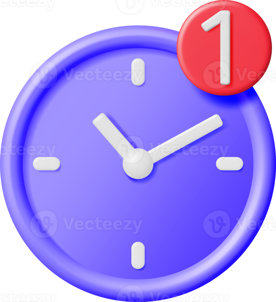 3D Round Wall Clock with Notification Icon png
