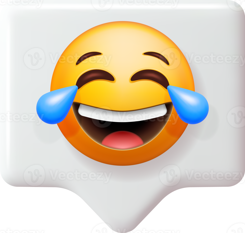 3D Yellow Laugh Emoticon with Tears in Chat Bubble png