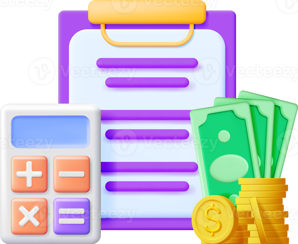3D Report with Money and Calculator. png