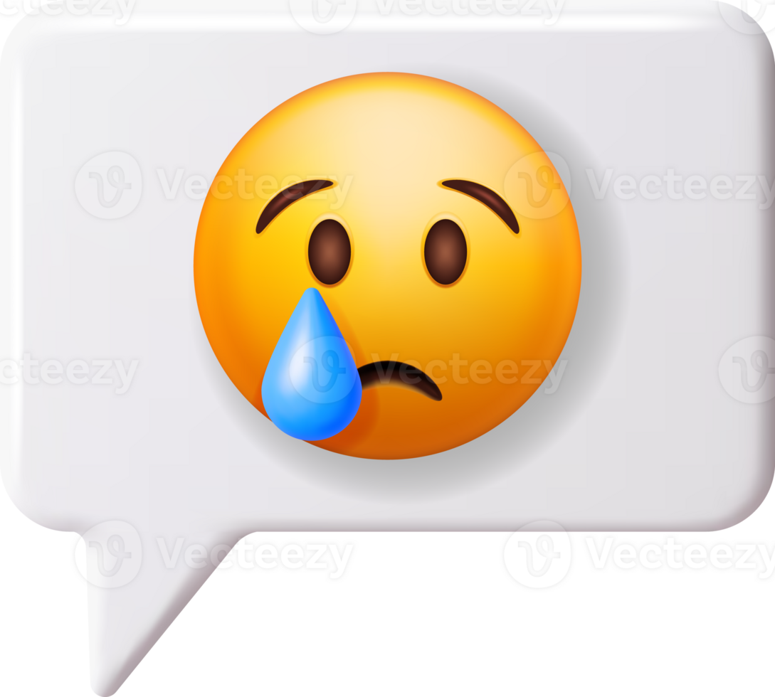 3D Yellow Sad Crying Emoticon in Speech Bubble png