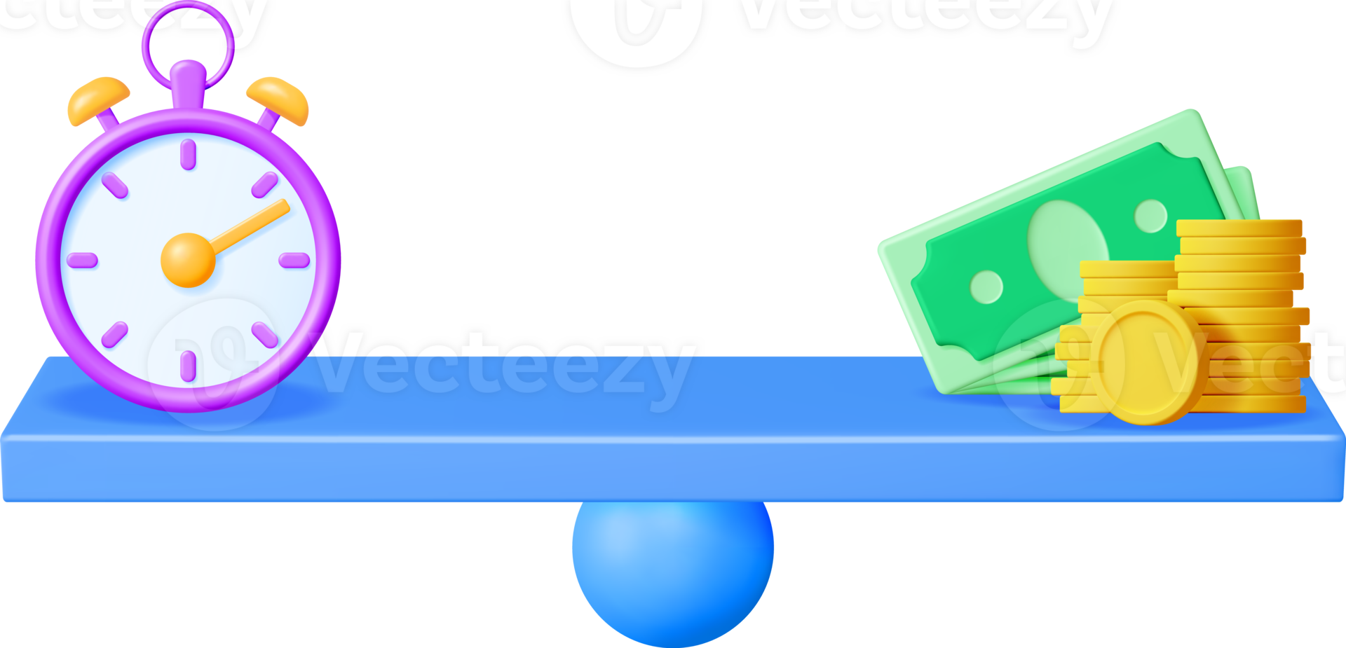 3D Clock and Money on Balance Scales png