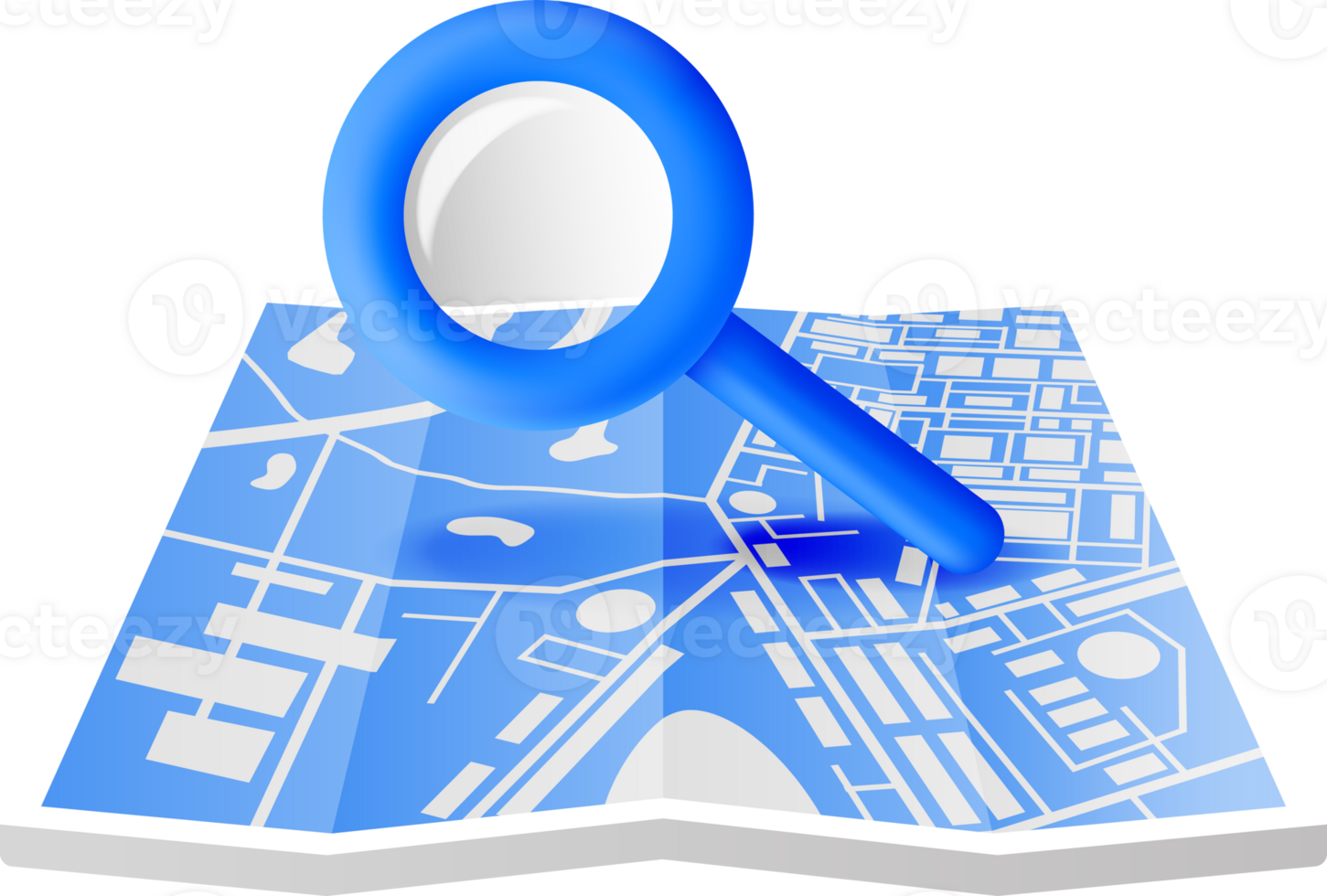 3D Location Folded Paper Map with Magnifying Glass png