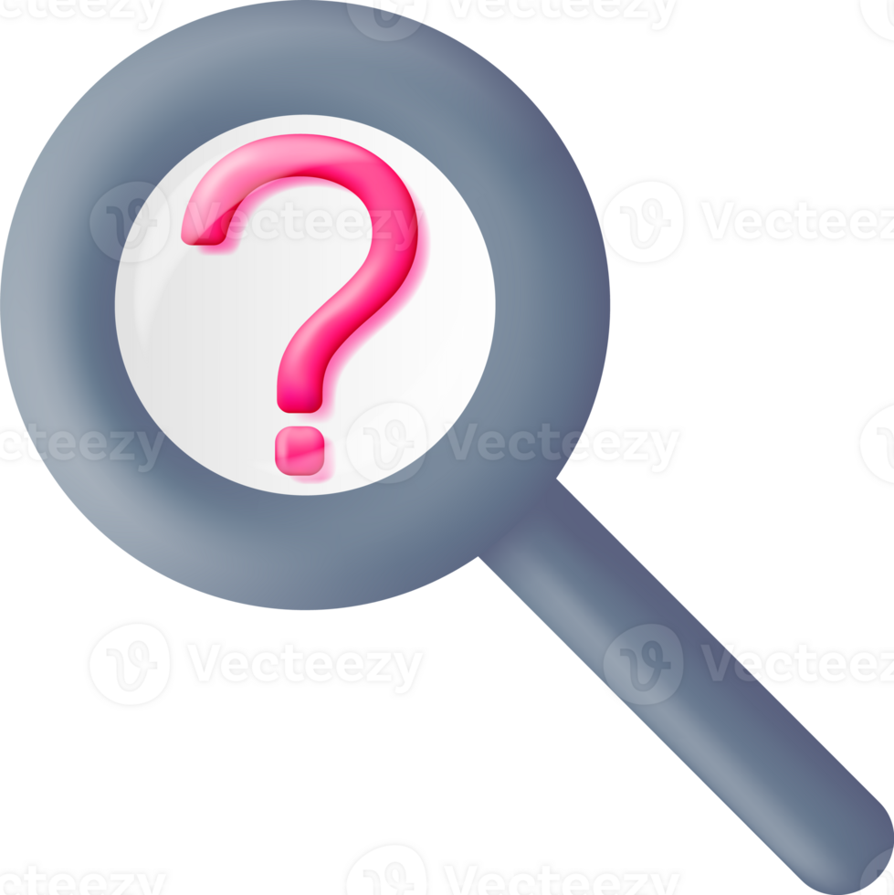 3D Magnifying Glass and Question Mark png